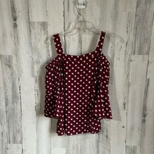 W45 red polka dot open shoulder blouse pacer Large L